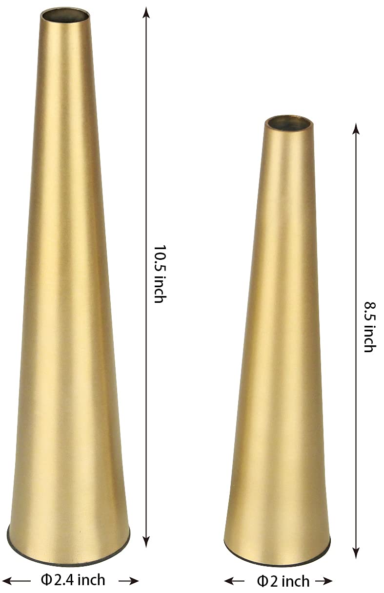 Vixdonos 10.5/8.5 inch Gold Metal Vase Small Dried Flower Vase Set of 2 Taper Vase for Wedding Table Centerpiece Decorations, Home Decor (Gold) - Image 2